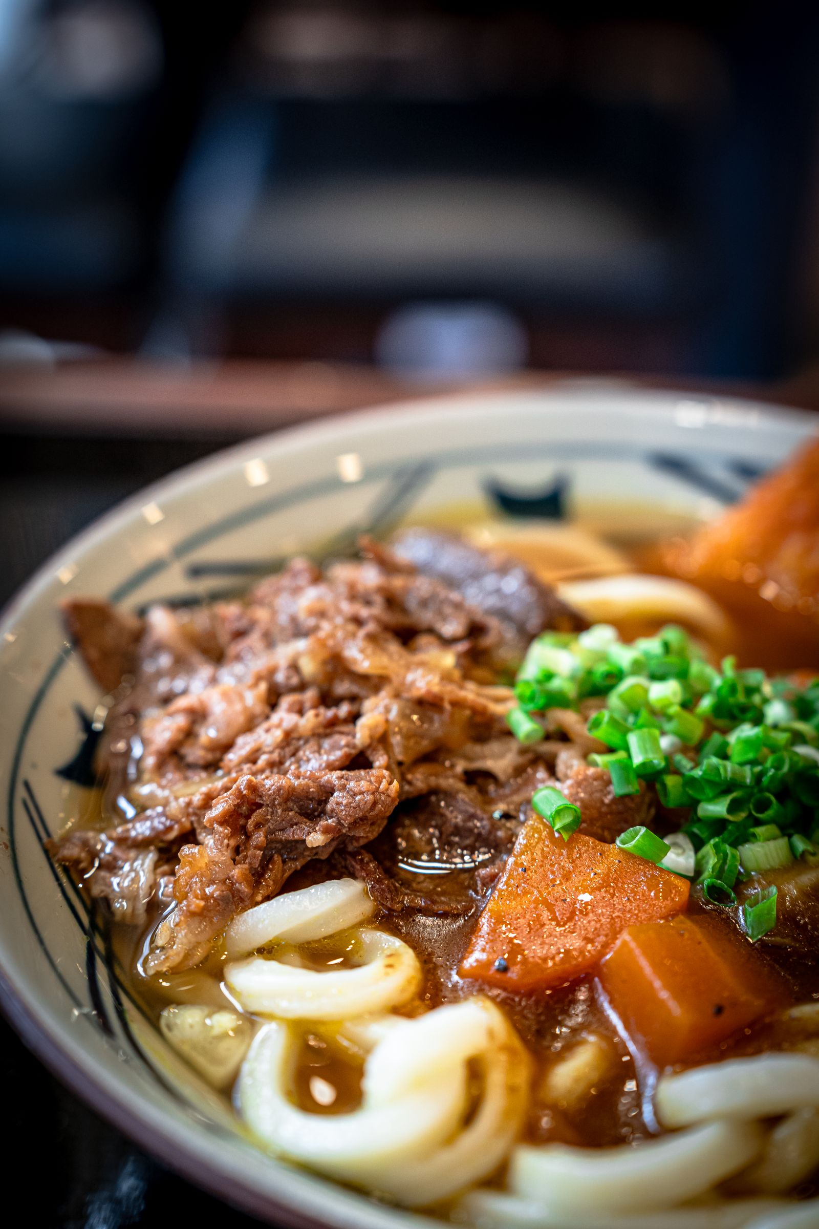 湯気の立つうどんの丼